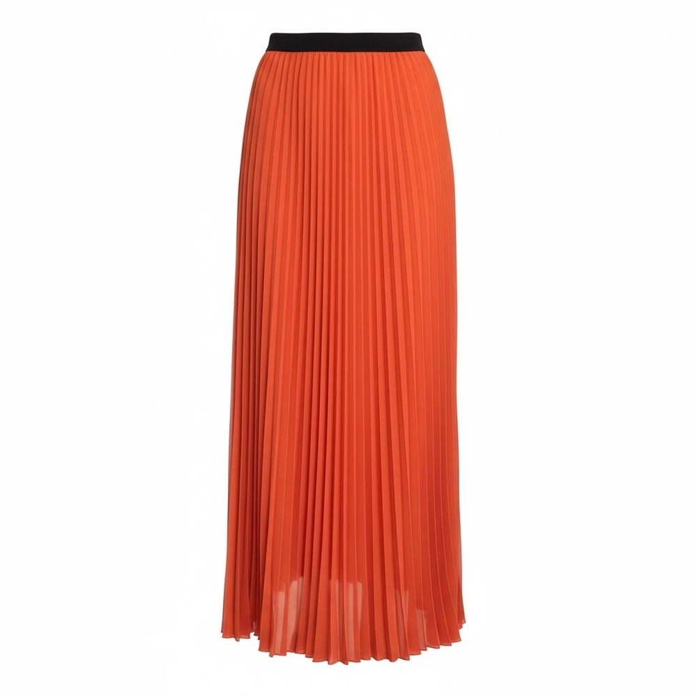 WD.NY Orange Pleated Skirt with Black Waistband